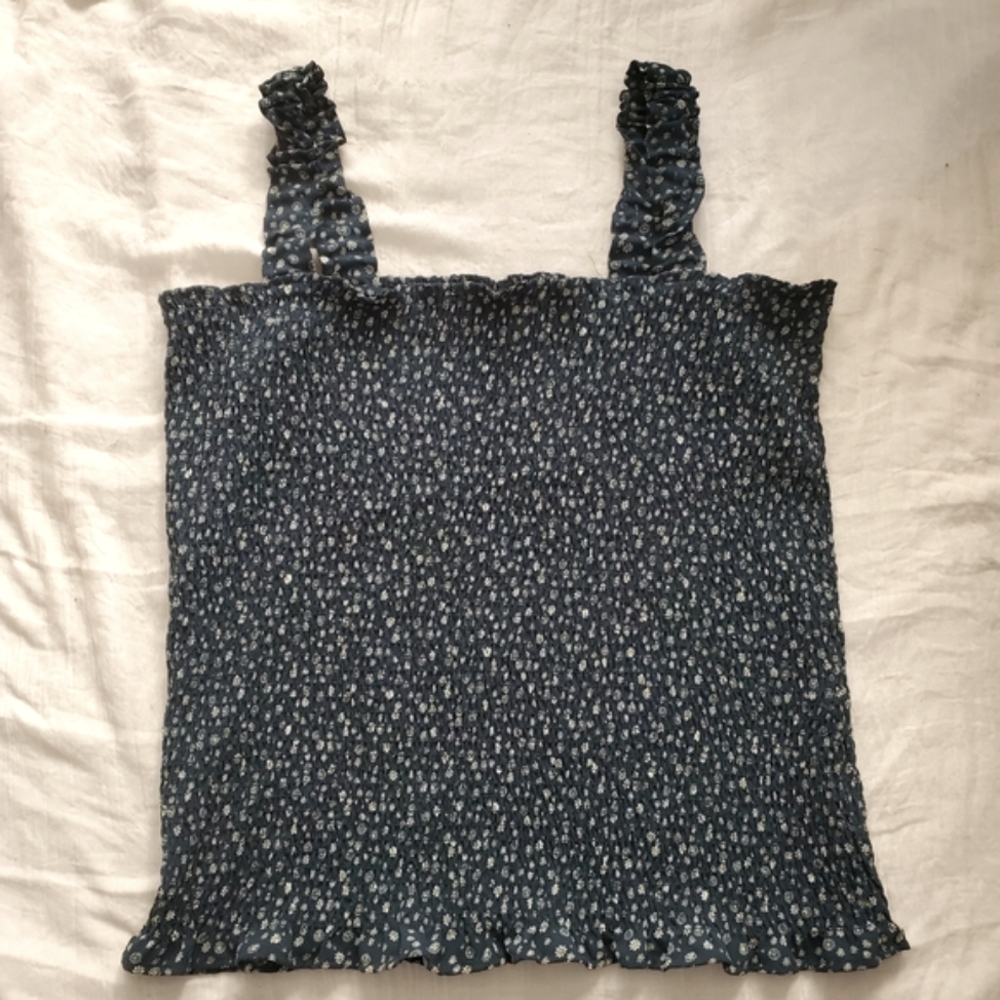Dark Teal Smocked Floral Women's Top FarWest Size XXL